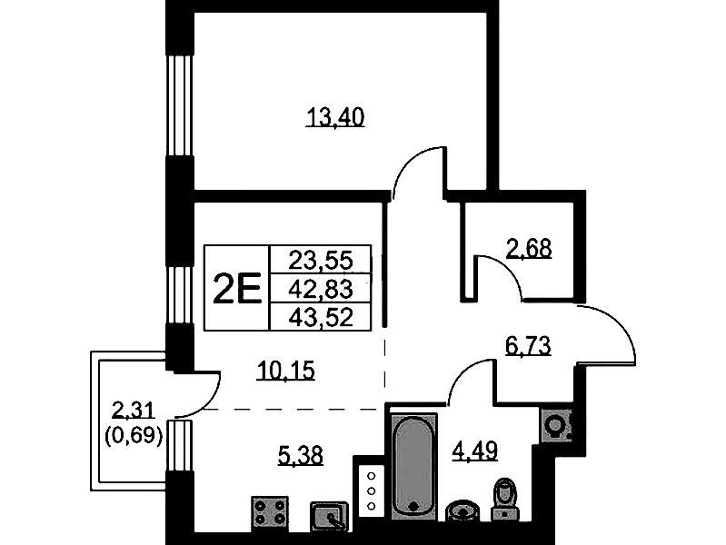 1-комнатная квартира 43.52 м², 5/9 эт., ЖК «Квартал Лаголово»